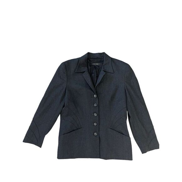 Escada Dark Gray/ Black Wool Blend Long Sleeve Blazer Starburst Size 40 Medium - Picture 1 of 16